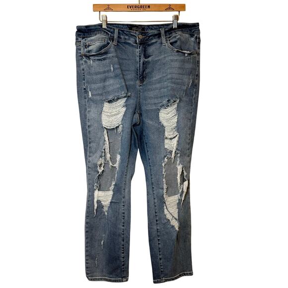 Judy Blue Los Angeles Women's Straight Shooter Denim Jean Distressed Blue Sz 20W - Picture 1 of 9